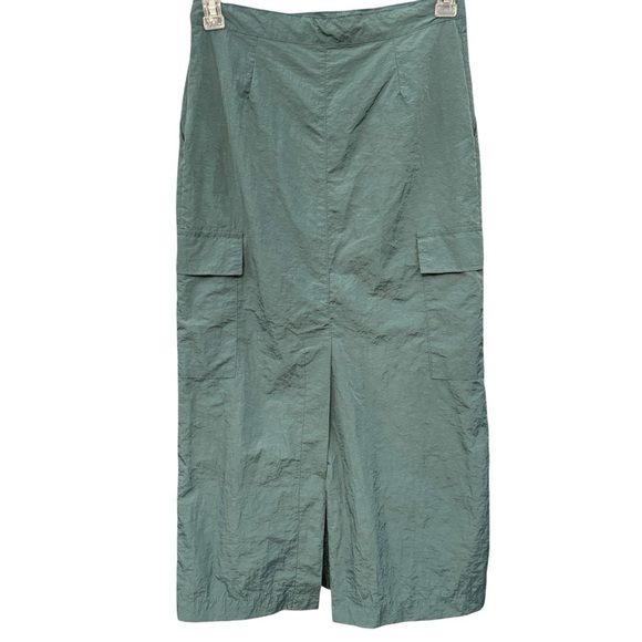 🖤 El Naa Womens S Green Cargo Maxi Skirt Nylon Utility Pockets Y2K Streetwear - Picture 2 of 7